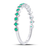 10k White Gold Womens Round Emerald Square Dot Stackable Band Ring 1/5 Cttw