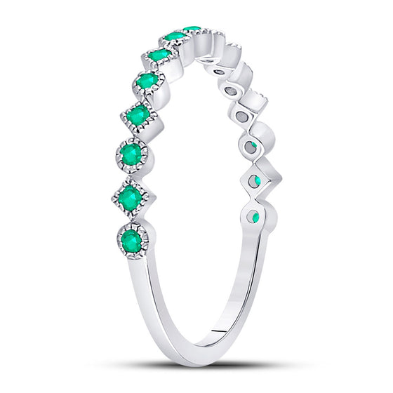 10k White Gold Womens Round Emerald Square Dot Stackable Band Ring 1/5 Cttw