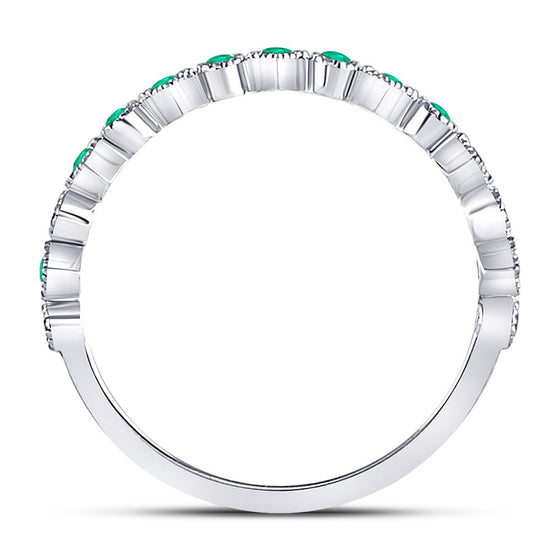 10k White Gold Womens Round Emerald Square Dot Stackable Band Ring 1/5 Cttw
