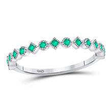  10k White Gold Womens Round Emerald Square Dot Stackable Band Ring 1/5 Cttw