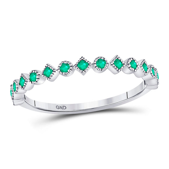 10k White Gold Womens Round Emerald Square Dot Stackable Band Ring 1/5 Cttw