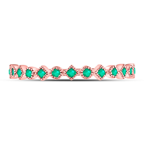 10k Rose Gold Womens Round Emerald Square Dot Stackable Band Ring 1/5 Cttw
