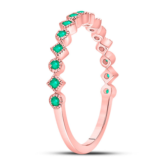 10k Rose Gold Womens Round Emerald Square Dot Stackable Band Ring 1/5 Cttw