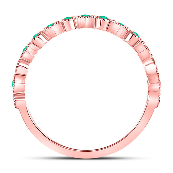 10k Rose Gold Womens Round Emerald Square Dot Stackable Band Ring 1/5 Cttw