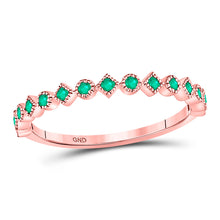  10k Rose Gold Womens Round Emerald Square Dot Stackable Band Ring 1/5 Cttw