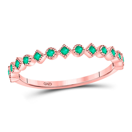 10k Rose Gold Womens Round Emerald Square Dot Stackable Band Ring 1/5 Cttw
