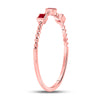 10k Rose Gold Womens Princess Ruby 3-Stone Beaded Stackable Band Ring 1/20 Cttw