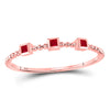 10k Rose Gold Womens Princess Ruby 3-Stone Beaded Stackable Band Ring 1/20 Cttw
