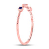 10k Rose Gold Womens Princess Blue Sapphire 3-Stone Beaded Stackable Band Ring 1/20 Cttw