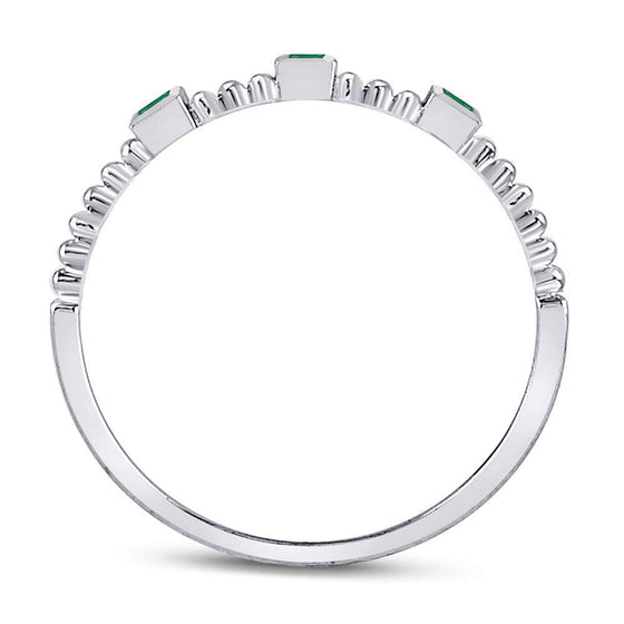 10k White Gold Womens Princess Emerald Beaded 3-stone Stackable Band Ring .03 Cttw