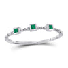 10k White Gold Womens Princess Emerald Beaded 3-stone Stackable Band Ring .03 Cttw