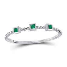  10k White Gold Womens Princess Emerald Beaded 3-stone Stackable Band Ring .03 Cttw