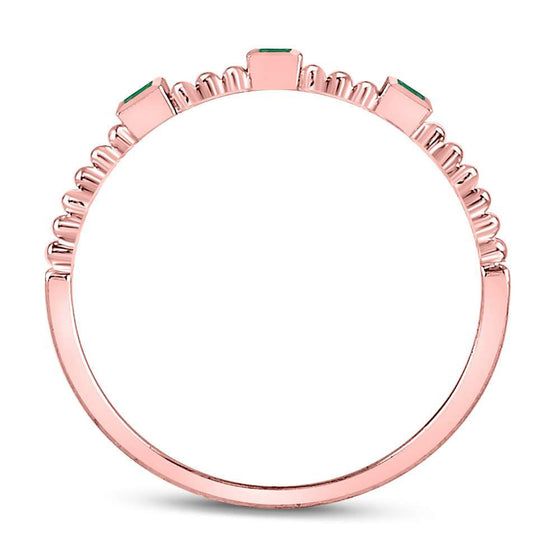 10k Rose Gold Womens Princess Emerald Beaded 3-stone Stackable Band Ring .03 Cttw
