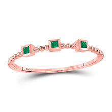  10k Rose Gold Womens Princess Emerald Beaded 3-stone Stackable Band Ring .03 Cttw
