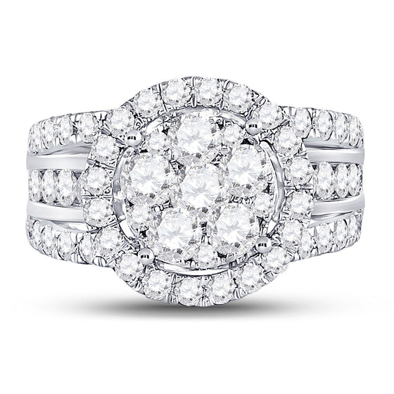 14k White Gold Round Diamond Cluster Bridal Wedding Engagement Ring 2 Cttw