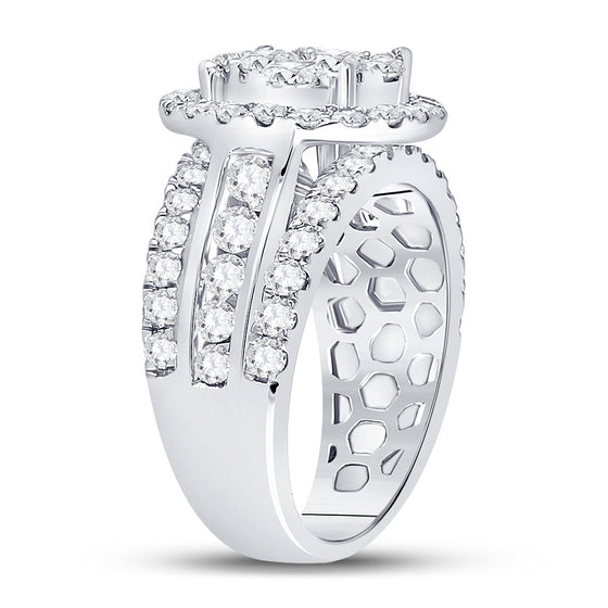 14k White Gold Round Diamond Cluster Bridal Wedding Engagement Ring 2 Cttw