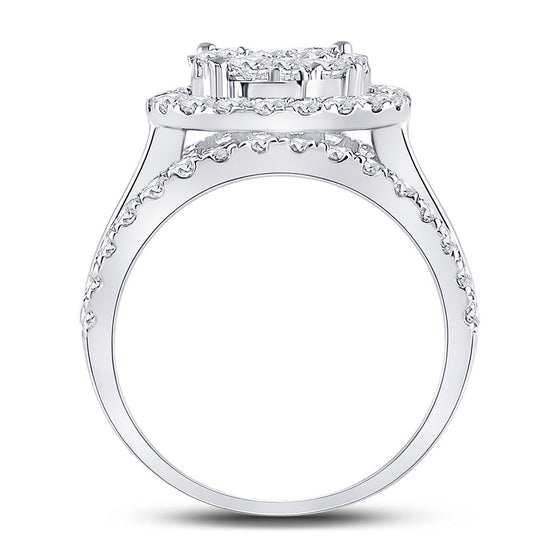 14k White Gold Round Diamond Cluster Bridal Wedding Engagement Ring 2 Cttw