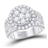 14k White Gold Round Diamond Cluster Bridal Wedding Engagement Ring 2 Cttw