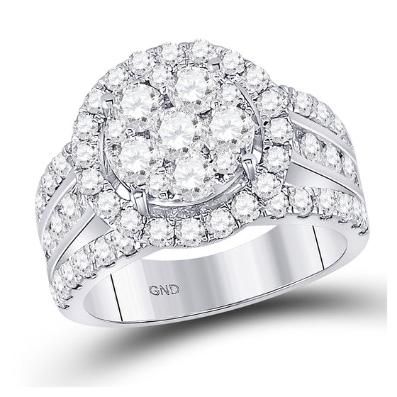 14k White Gold Round Diamond Cluster Bridal Wedding Engagement Ring 2 Cttw