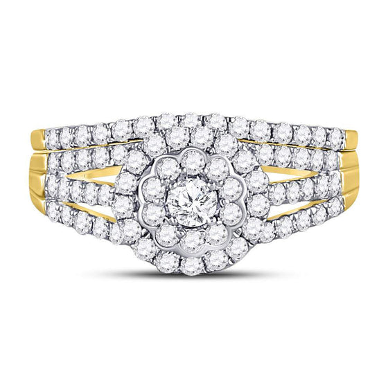 14k Yellow Gold Round Diamond Bridal Wedding Ring Band Set 1 Cttw