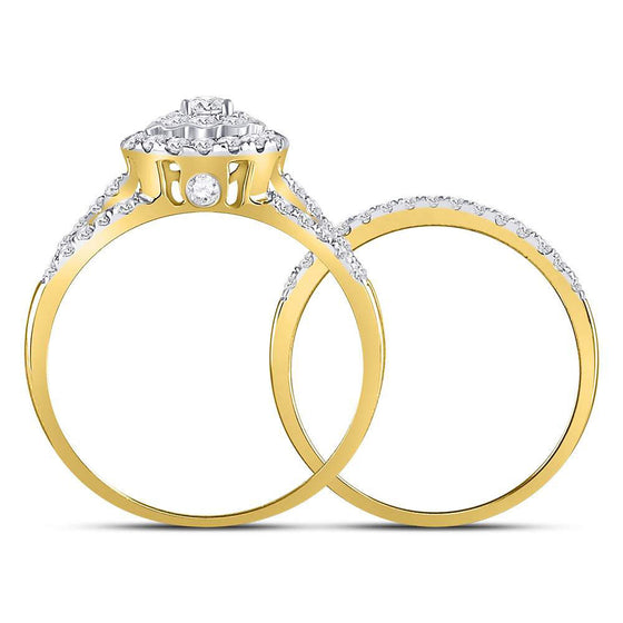 14k Yellow Gold Round Diamond Bridal Wedding Ring Band Set 1 Cttw