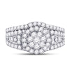 14k White Gold Round Diamond Cluster Bridal Wedding Ring Band Set 1 Cttw