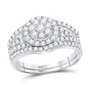 14k White Gold Round Diamond Cluster Bridal Wedding Ring Band Set 1 Cttw
