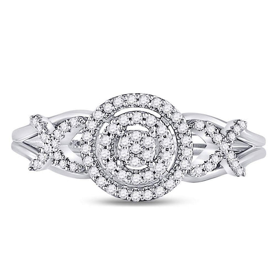 10k White Gold Womens Round Diamond Cluster Split-shank XO Ring 1/5 Cttw