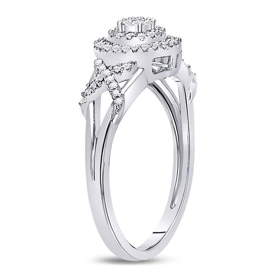 10k White Gold Womens Round Diamond Cluster Split-shank XO Ring 1/5 Cttw