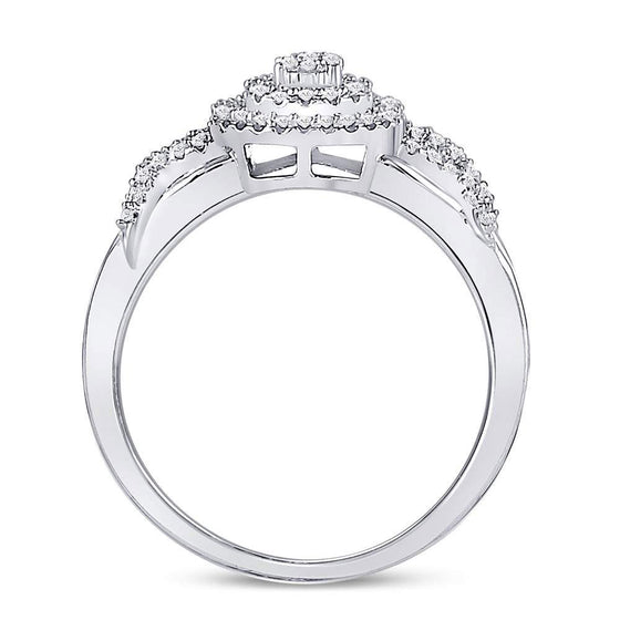 10k White Gold Womens Round Diamond Cluster Split-shank XO Ring 1/5 Cttw