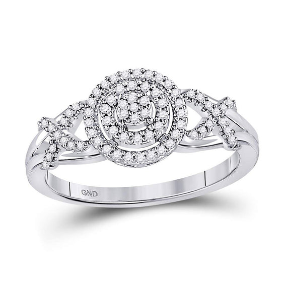 10k White Gold Womens Round Diamond Cluster Split-shank XO Ring 1/5 Cttw