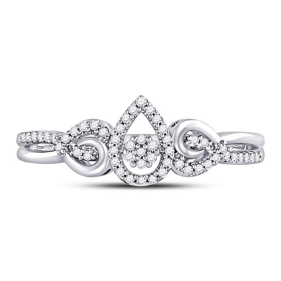 10k White Gold Womens Round Diamond Teardrop Curl Cluster Ring 1/10 Cttw