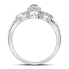 10k White Gold Womens Round Diamond Teardrop Curl Cluster Ring 1/10 Cttw