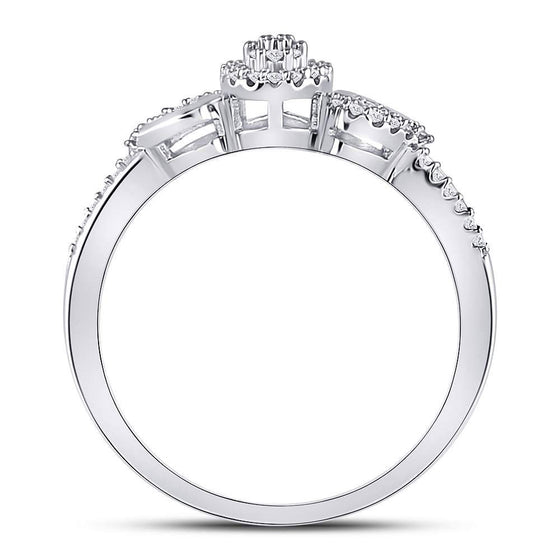 10k White Gold Womens Round Diamond Teardrop Curl Cluster Ring 1/10 Cttw