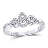 10k White Gold Womens Round Diamond Teardrop Curl Cluster Ring 1/10 Cttw