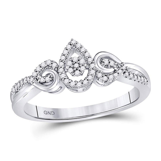 10k White Gold Womens Round Diamond Teardrop Curl Cluster Ring 1/10 Cttw