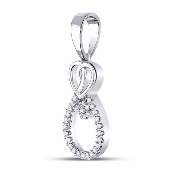 10k White Gold Womens Round Diamond Heart Teardrop Cluster Pendant 1/10 Cttw