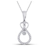10k White Gold Womens Round Diamond Heart Teardrop Cluster Pendant 1/10 Cttw