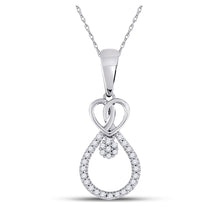  10k White Gold Womens Round Diamond Heart Teardrop Cluster Pendant 1/10 Cttw