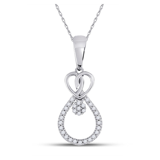 10k White Gold Womens Round Diamond Heart Teardrop Cluster Pendant 1/10 Cttw