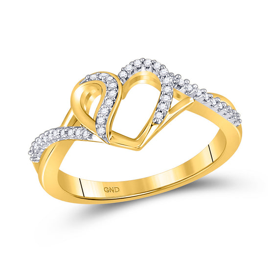 10k Yellow Gold Womens Round Diamond Heart Ring 1/10 Cttw