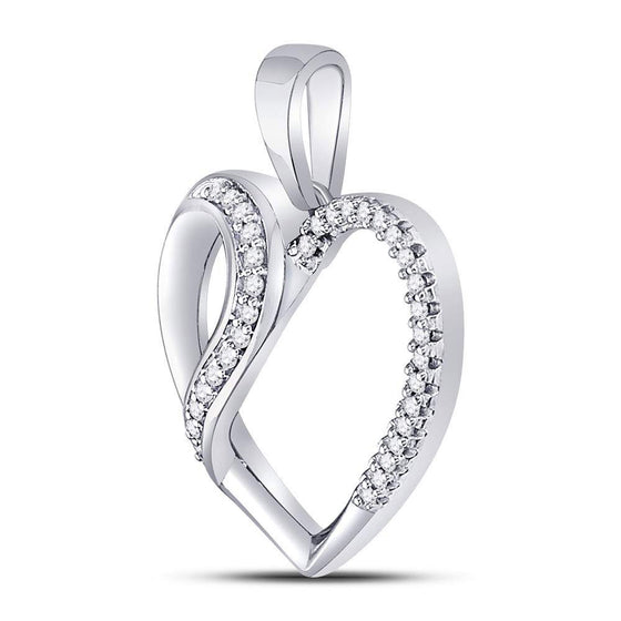 10k White Gold Womens Round Diamond Heart Fashion Pendant 1/10 Cttw