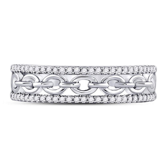 10k White Gold Womens Round Diamond Chain Link Fashion Band Ring 1/6 Cttw