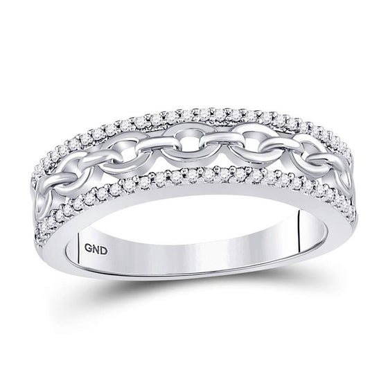 10k White Gold Womens Round Diamond Chain Link Fashion Band Ring 1/6 Cttw
