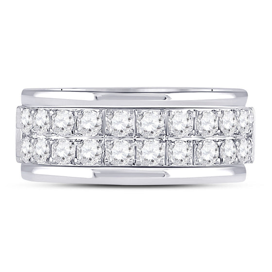 10k White Gold Womens Round Diamond Double Row Band Ring 1 Cttw