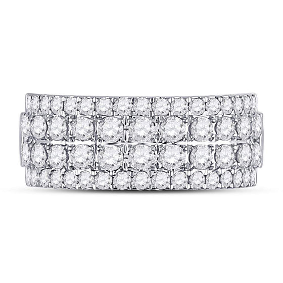 10k White Gold Womens Round Diamond Four Row Machine Set Band Ring 1-1/2 Cttw