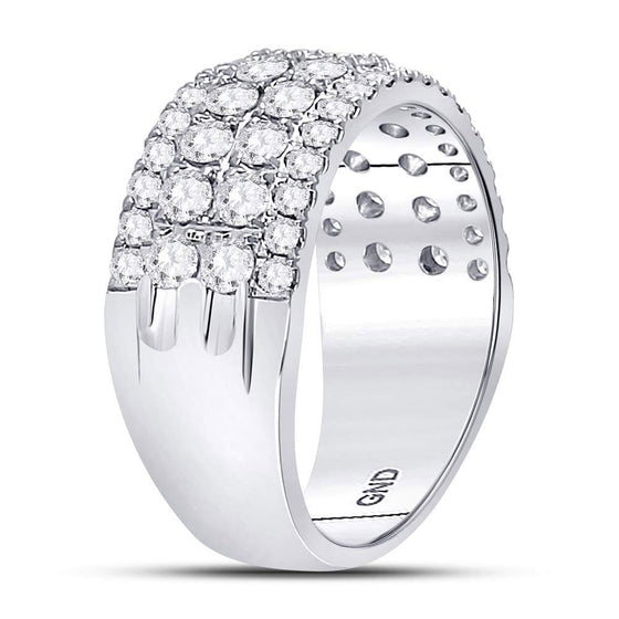 10k White Gold Womens Round Diamond Four Row Machine Set Band Ring 1-1/2 Cttw