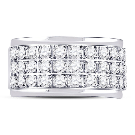 10k White Gold Womens Round Diamond Triple Row Band Ring 1-1/2 Cttw