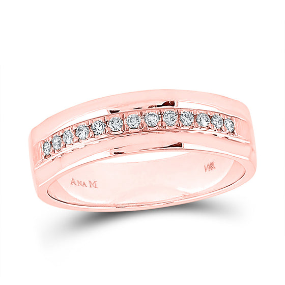 14k Rose Gold Mens Machine Set Round Diamond Wedding Band Ring 1/5 Cttw