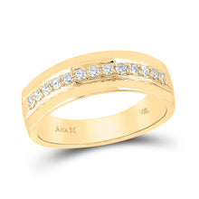  14k Yellow Gold Mens Round Diamond Wedding Single Row Band Ring 1/3 Cttw